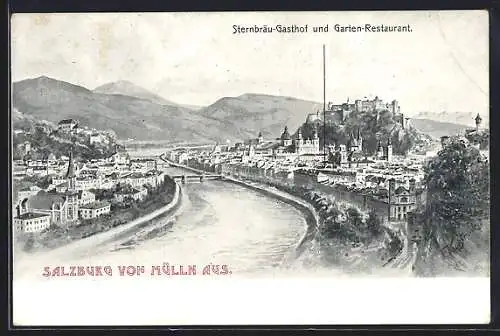 Künstler-AK F. Kulstrunk: Salzburg, Ansicht der Stadt von Mülln aus