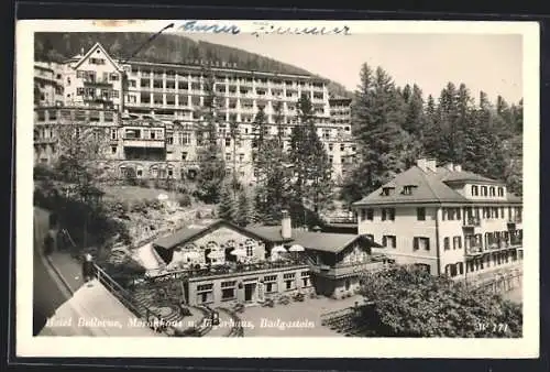 AK Badgastein, Teilansicht mit Hotel Bellevue, Meranhaus und Jägerhaus