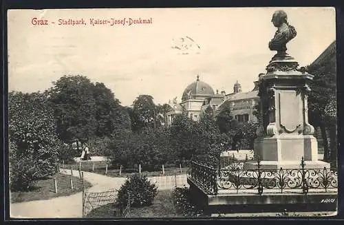 AK Graz, Stadtpark, Kaiser-Josef-Denkmal