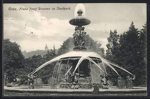 AK Graz, Franz Josef-Brunnen im Stadtpark