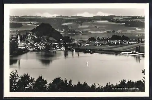 AK Mattsee bei Salzburg, Totalansicht von einen Berg aus