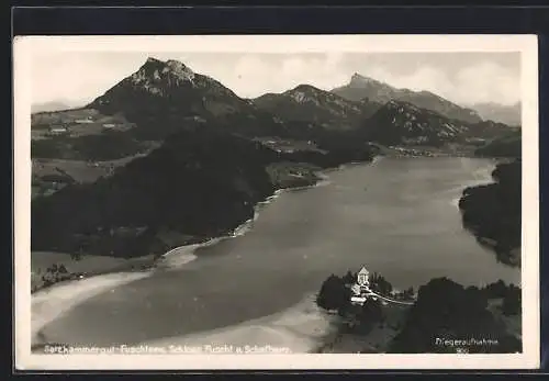 AK Fuschl, Fliegeraufnahme vom Schloss Fuschl und Schafberg