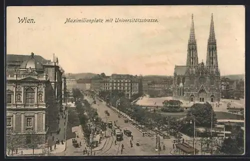 AK Wien, Maximilianplatz mit Universitätsstrasse