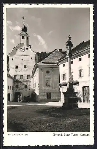 AK Gmünd /Kärnten, Stadt-Turm und Gedenksäule