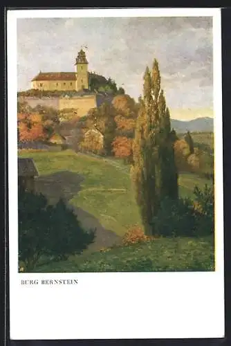 Künstler-AK Bernstein, Burg Bernstein im Herbst