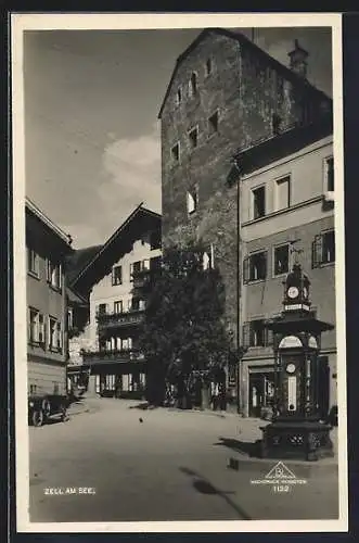 AK Zell am See, Ortspartie mit Wettersäule