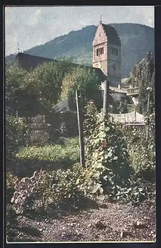 AK Zell am See, Kirche vom Acker aus gesehen