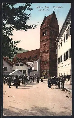 AK Zell a. See, Marktplatz mit Kirche