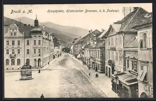 AK Bruck a. M., Hauptplatz, historischer Brunnen, k. k. Postamt