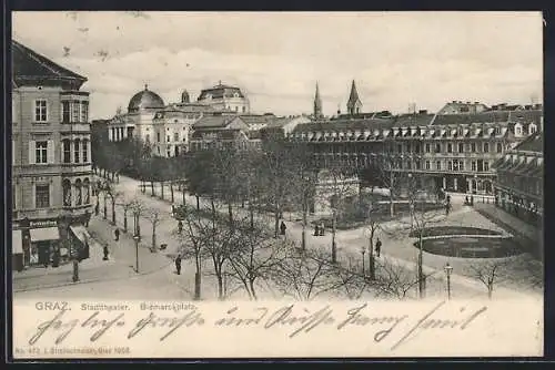 AK Graz, Partie am Bismarckplatz mit Stadttheater