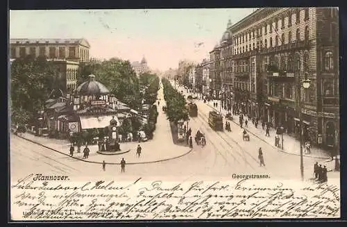 AK Hannover, Strassenbahnen in der Georgstrasse