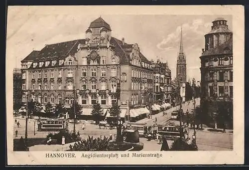 AK Hannover, Aegidientorplatz und Marienstrasse mit Strassenbahn