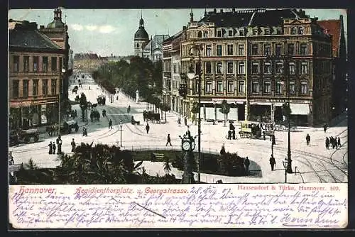 AK Hannover, Aegidienthorplatz und Georgstrasse mit Strassenbahn