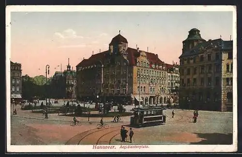 AK Hannover, Strassenbahn auf dem Aegidientorplatz