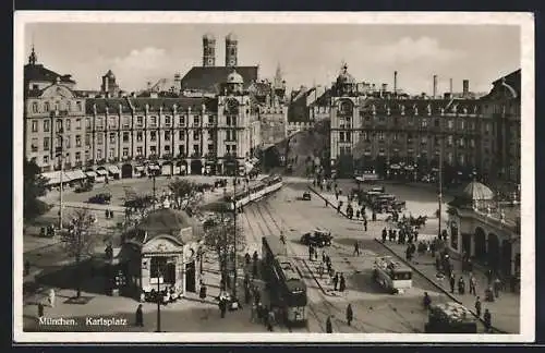 AK München, Karlsplatz mit Strassenbahn aus der Vogelschau