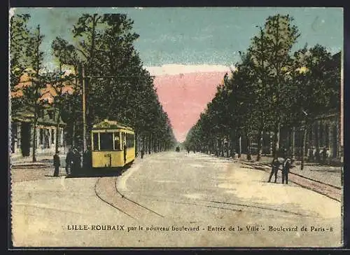 AK Lille-Roubaix, Entrèe de la Ville-Boulevard de Paris, Strassenbahn