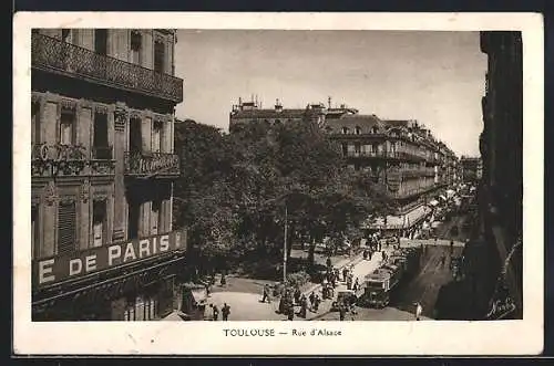 AK Toulouse, Rue d`Alsace, Strassenbahn