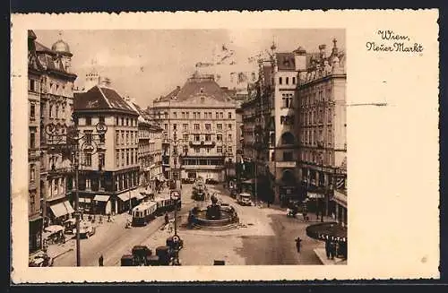 AK Wien, Neuer Markt mit Strassenbahn