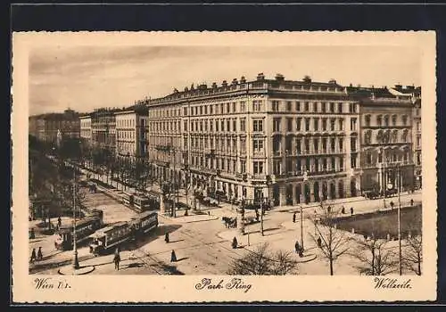 AK Wien, Park-Ring und Wollzeile, Strassenbahn