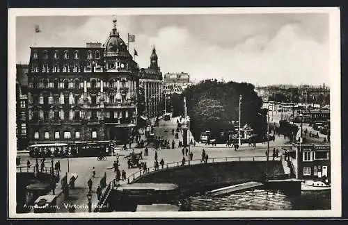 AK Amsterdam, Victorio Hotel, Strassenbahn