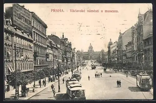 AK Praha, Vàclavskè nàmesti a museum, Strassenbahn