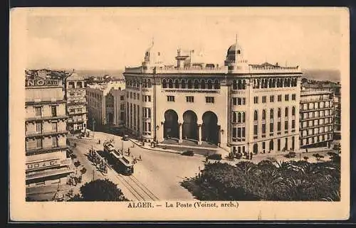 AK Alger, La Poste, Strassenbahn