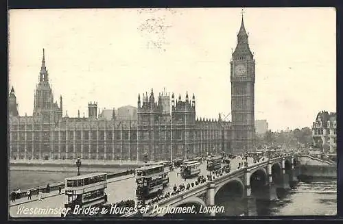 AK London, Westminster Bridge & Houses of Parliament, Strassenbahn