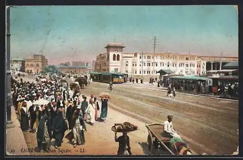 AK Cairo, Station Square, Strassenbahn