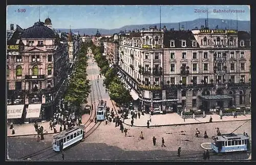 AK Zürich, Strassenbahn in der Bahnhofstrasse