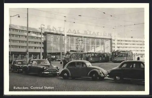 AK Rotterdam, Centraal Station, Strassenbahn