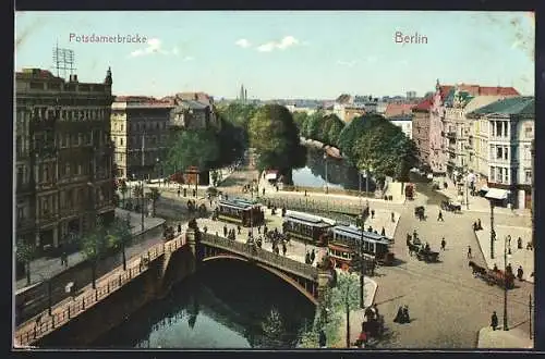 AK Berlin, Strassenbahn auf der Potsdamerbrücke