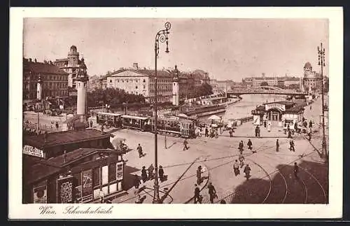 AK Wien, Schwedenbrücke mit Strassenbahn