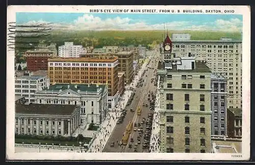 AK Dayton, Ohio, Bird`s eye view of Main Street, from U. B. Building, Strassenbahn