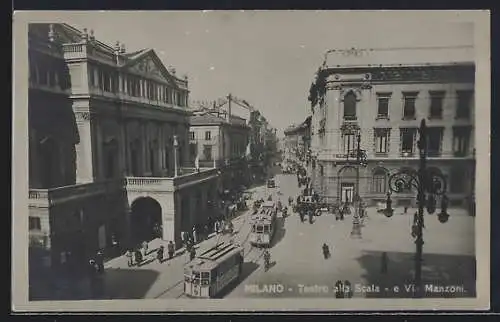 AK Milano, Teatro alla Scala-e Via Manzoni, Strassenbahn