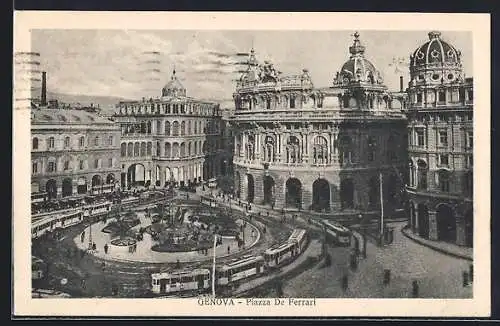 AK Genova, Piazza de Ferrari, Strassenbahnen