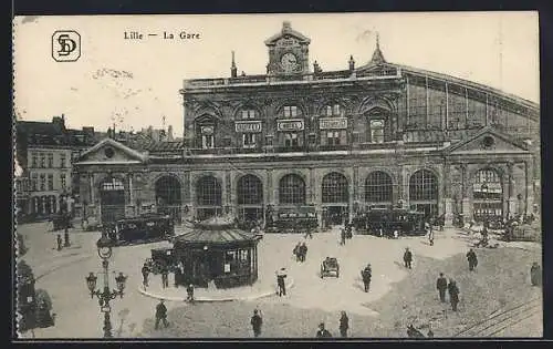 AK Lille, La Gare, Strassenbahnen