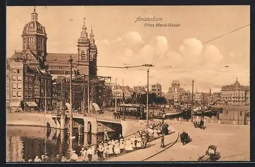 AK Amsterdam, Prins Hendrikkade, Strassenbahn