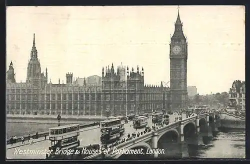 AK London, Westminster Bridge & Houses of Parlament, Strassenbahn