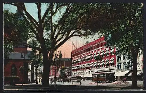 AK Newark, N. J., Broad Street, Strassenbahn