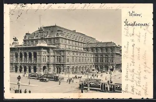 AK Wien, Strasse an der Staatsoper, Strassenbahn