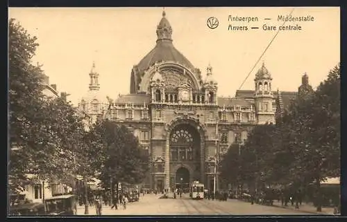 AK Anvers, Gare centrale, Strassenbahn