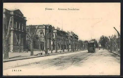 AK Nimes, Avenue Feuchères, Strassenbahn