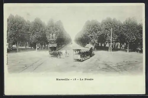 AK Marseille, Le Prado, Strassenbahn