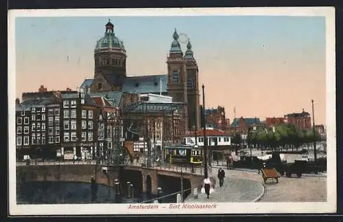 AK Amsterdam, Sint Nicolaaskerk, Strassenbahn