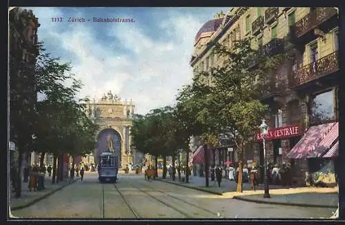 AK Zürich, Strassenbahnverkehr auf der Bahnhofstrasse