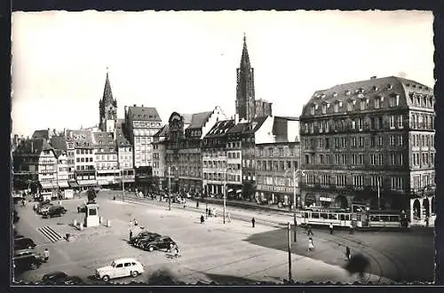 AK Strasbourg, La Place Klèber, Strassenbahn