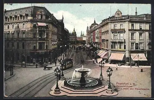 AK Frankfurt a. M., Kaiserstrasse mit Strassenbahn und Blick nach der Hauptwache