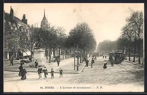 AK Tours, L`Avenue de Grammont, Strassenbahn