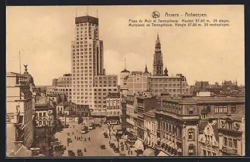 AK Antwerpen, Place de Meir et Torengebouw, Strassenbahn