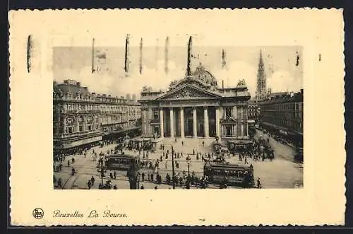 AK Bruxelles, La Bourse, Strassenbahn